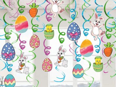 Ivenf 30pcs Easter Hanging Swirls – Bunny, Egg & Carrot Party Decorations