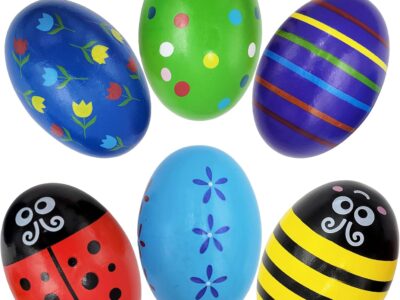 12-Pack 2.7" Wooden Easter Egg Shakers – Painted Rattle Maracas for Crafts & Decor