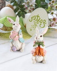 2-Pack 4.2'' Resin Bunny Figurines – Hand-Painted Easter Decor & Gift