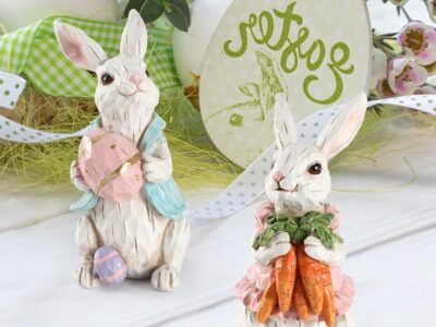 2-Pack 4.2'' Resin Bunny Figurines – Hand-Painted Easter Decor & Gift
