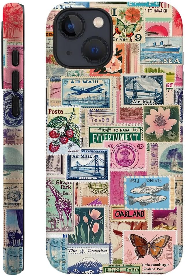 iPhone 13 Retro Stamp Collage Shockproof Case