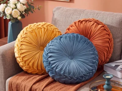 Round Velvet Pumpkin Throw Pillows with Pleated Design for Fall Home Decor
