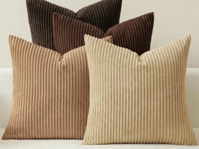 Dark Brown Corduroy Decorative Throw Pillow Covers with Striped Texture