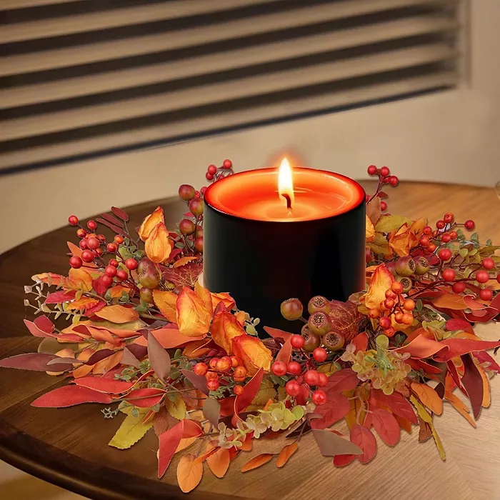 24 Inch Fall Wreath with Berry Branches and Colorful Leaves - Image 4
