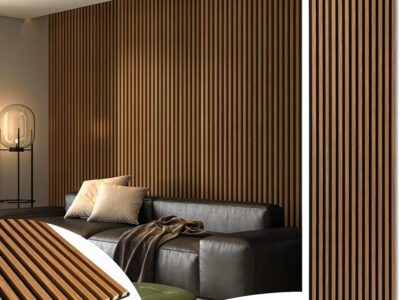3D Fluted Acoustic Wood Slat Wall Panels for Sound Absorption and Modern Interior Décor, Teak