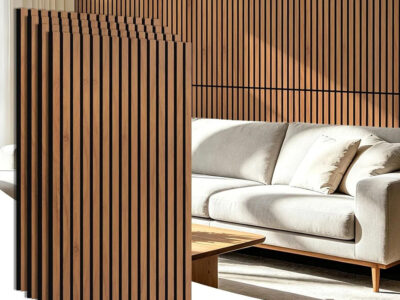 Acoustic Wood Slat Wall Panels for Sound Absorption and Modern Interior Décor, Walnut