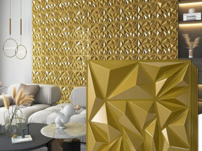Modern Diamond 3D Wall Panels, Textured PVC Decorative Wall Panels, Waterproof Scratch-Resistant Wall Décor, Gold