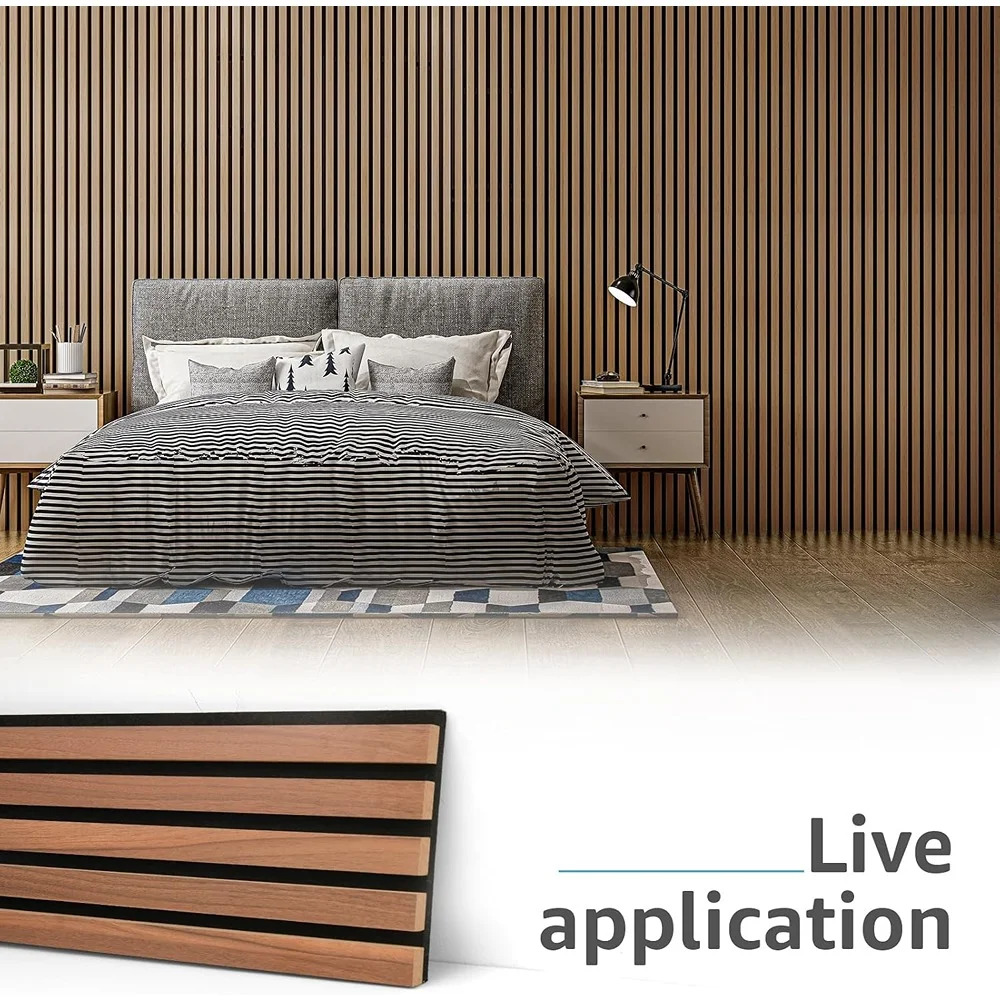 Wood Slat Acoustic Wall Panels, Wood Grain Wall Décor, Sound Absorbing Wall Paneling, Noise Reducing Interior Wall Décor, Walnut - Image 3