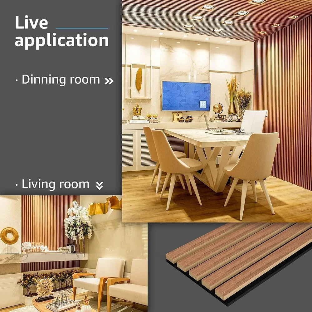Wood Slat Acoustic Wall Panels, Wood Grain Wall Décor, Sound Absorbing Wall Paneling, Noise Reducing Interior Wall Décor, Walnut - Image 4