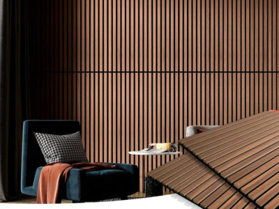 Fluted Acoustic Wood Slat Wall Panels for Sound Absorption and Modern Interior Décor, Walnut