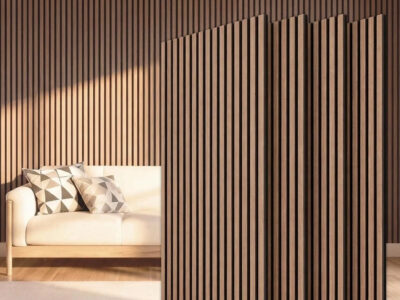 Wood Slat Acoustic Wall Panels for Interior Décor, Sound Absorbing Wood Wall Paneling, Living Room and Office Wall Décor, Walnut