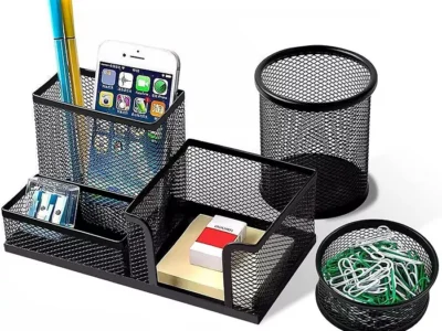 Mesh Desk Organizer Set with 3 Compartments Pen Holder Cups