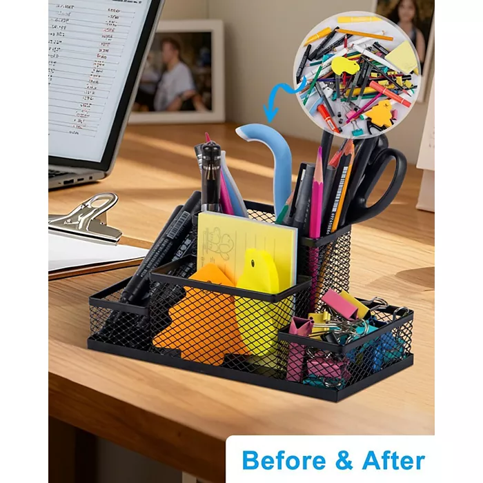 Pen Holder and Desk Organizer with Office Supply Storage Caddy - Image 4