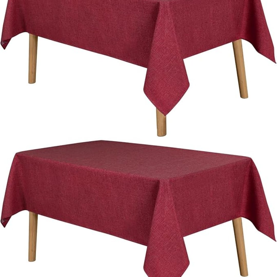2 Pack Rectangle Table Cloth Faux Linen Farmhouse Tablecloth Wrinkle and Stain Resistant