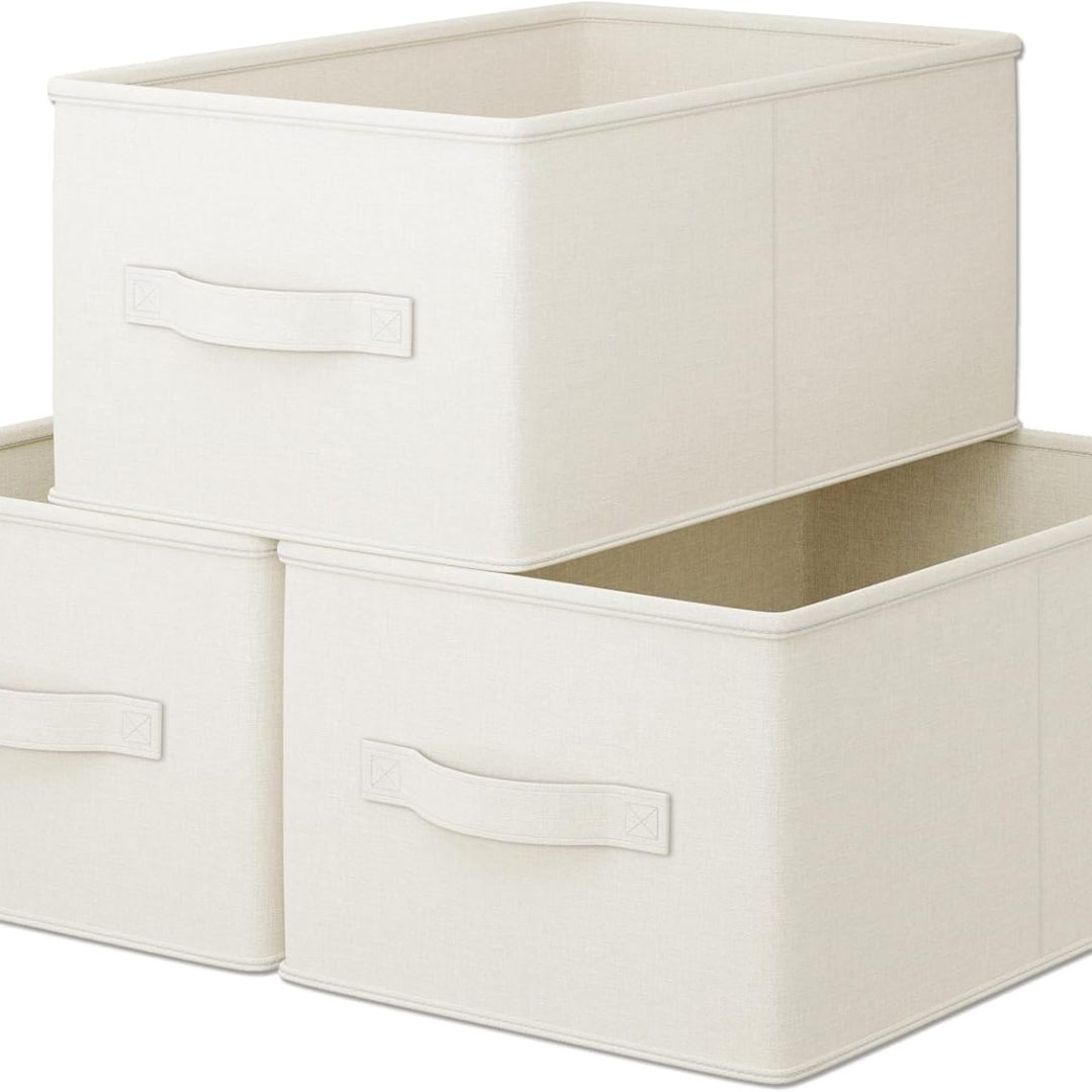 3 Pack Fabric Storage Bins for Shelves | 14¾” L*10¼” W*8″ H Closet Storage Bins | Collapsible Storage Bins for Organization