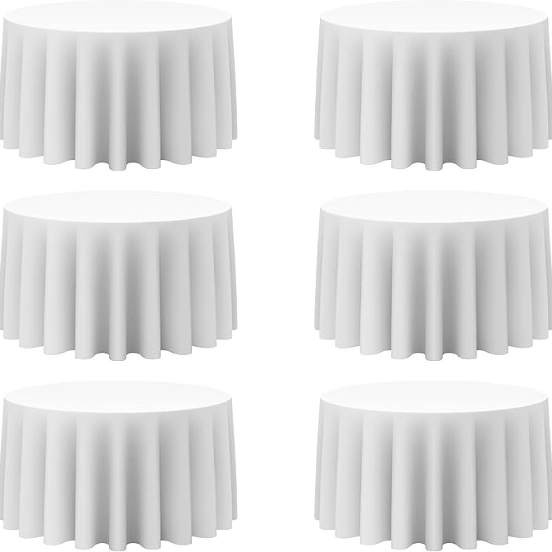 6 Pack White Round Tablecloths 120 Inch