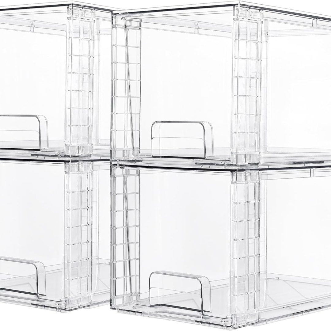 4 Pack Large Stackable Storage Drawers,Easily Assemble Acrylic Bathroom Closet