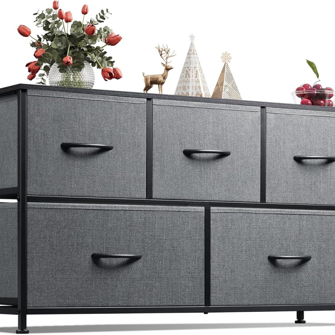 Dresser for Bedroom with 5 Drawers, Wide Chest of Drawers, Fabric Dresser, Storage Organizer Unit