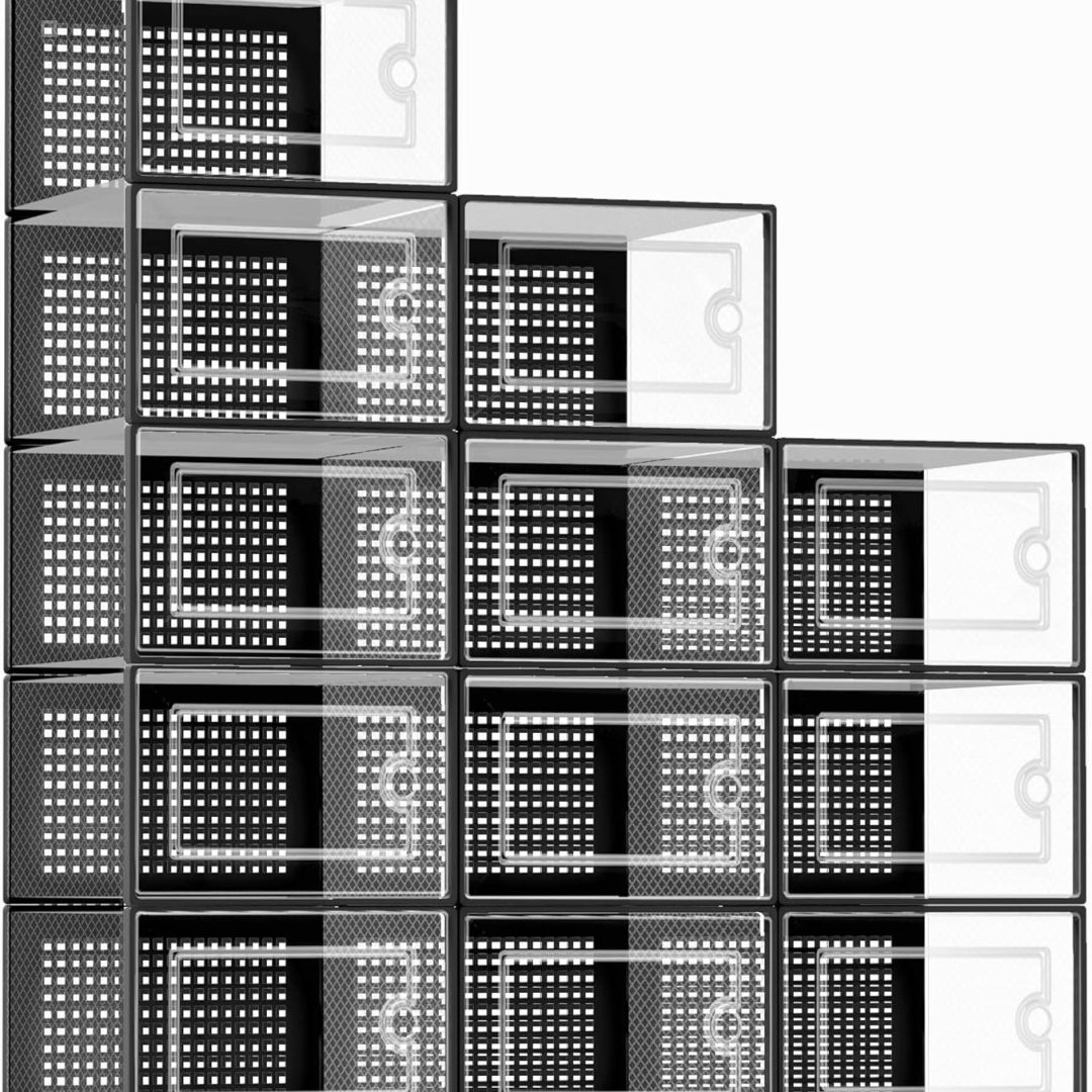 X-Large Shoe Storage Boxes Organizers Clear Plastic Stackable 12 Pack, Shoe Rack & Holder Substitute