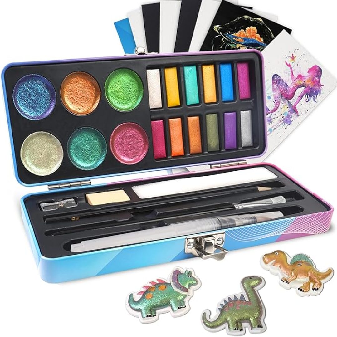 18 Colors Glitter Watercolor Paint Kit (12 Metallic & 6 Chameleon)