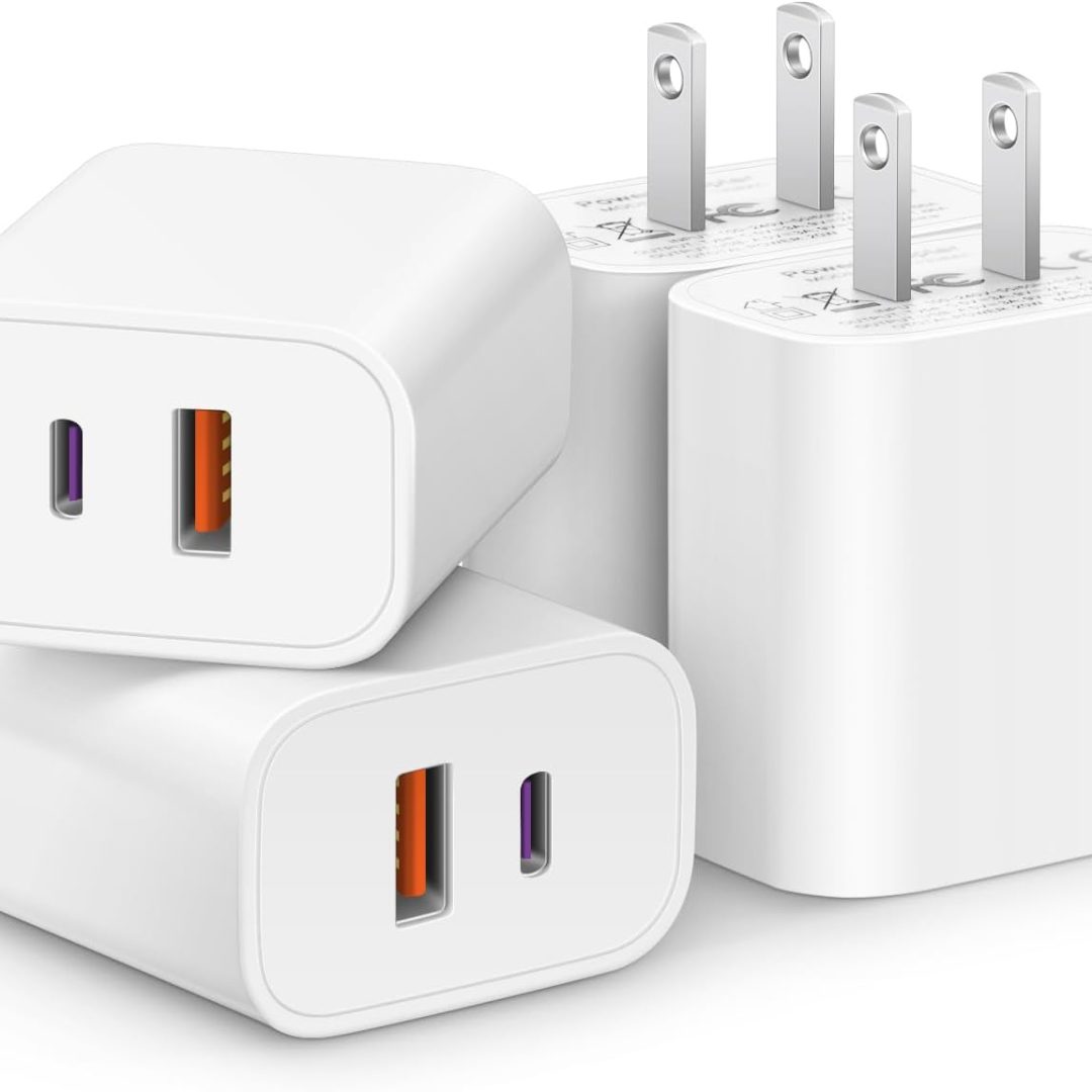 4-Pack USB-C & USB-A Fast Charging Adapter 20W PD + QC3.0