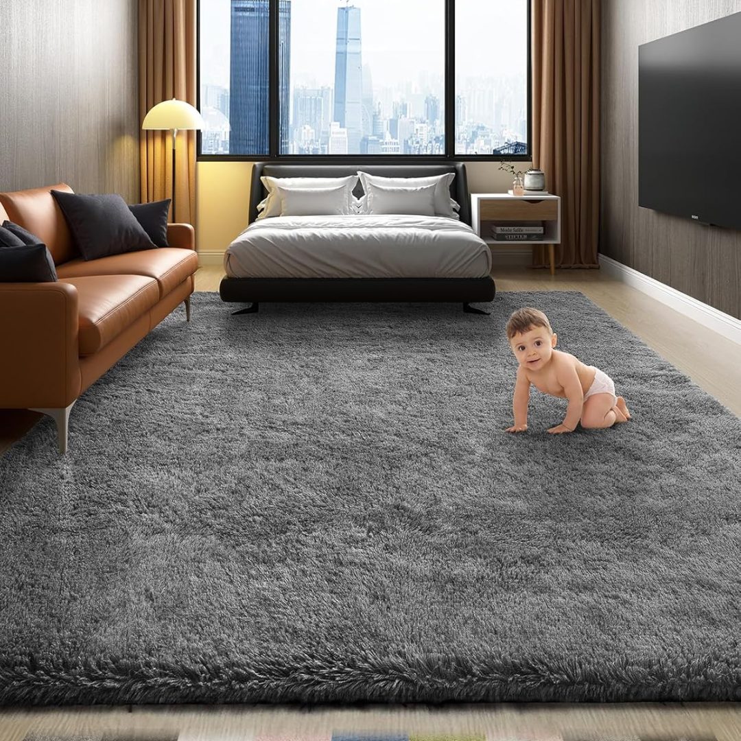 Rugs for Bedroom Living Room, Grey Fluffy Fuzzy Shag Shaggy Soft Plush Carpet