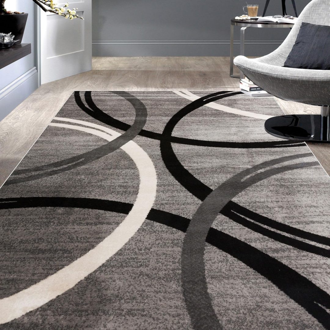 Modern Wavy Circles Design Area Rug 5’3″ x 7’3″ Gray