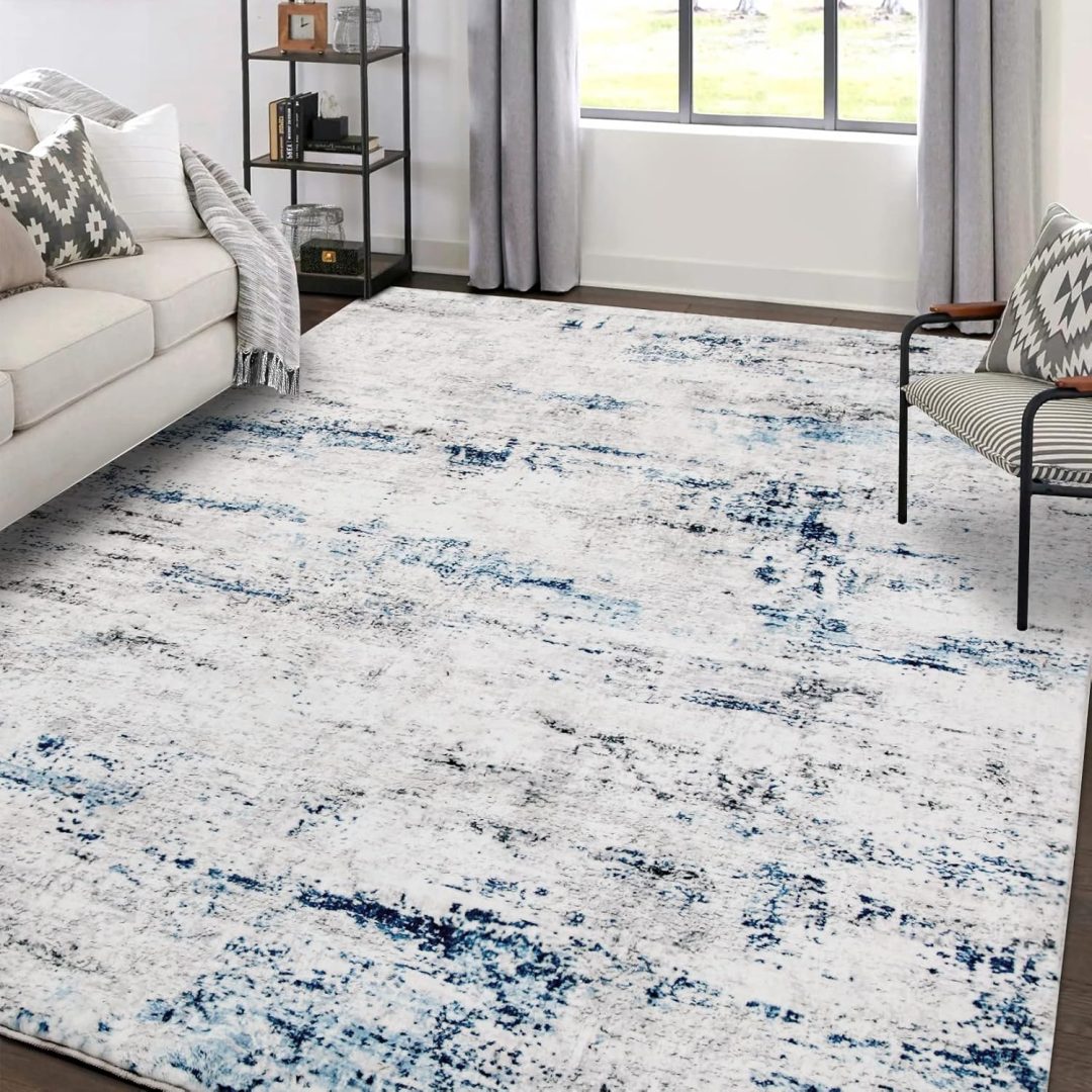 5×7 Large Soft Indoor Carpet Modern Abstract Rug with Non Slip Rubber Backing