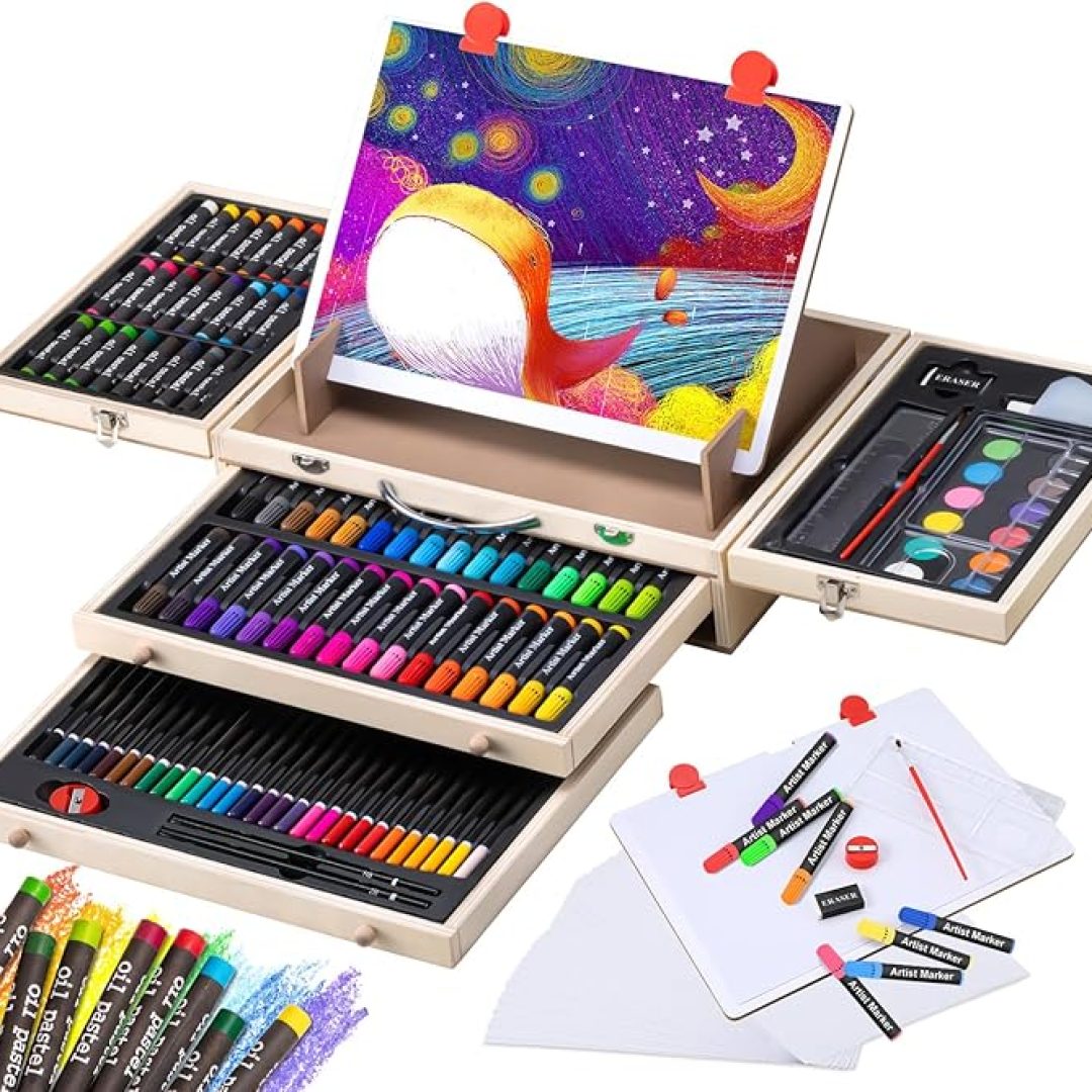 Wooden Art Set Crafts Kit with Drawing Easel