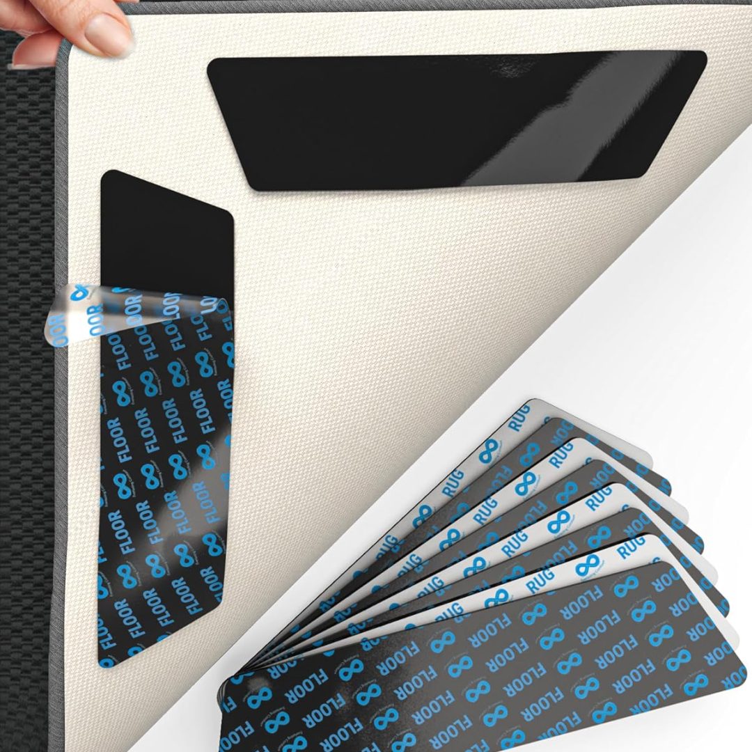 Pack of 8 – Non Slip Rug Grippers for Wood Floors & Tile Floors – Double Sided, Reusable Rug Corner Grippers to Stop Corner Curling