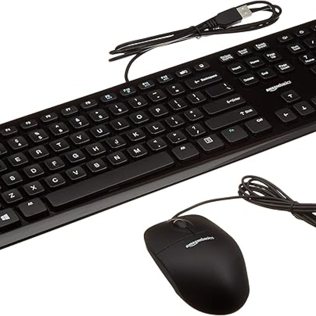 USB Wired Computer Keyboard (QWERTY) and Mouse Bundle Pack, Black