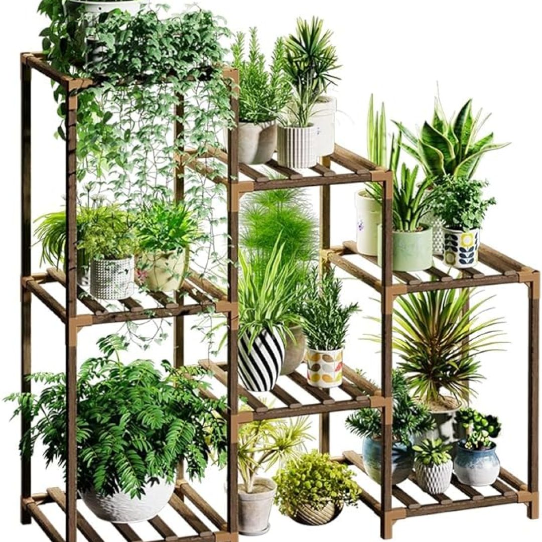 Plant Stand Indoor Wood Plant Shelf Outdoor Tiered Plant Rack for Multiple Plants 3 Tiers 7 Pots Ladder Plant Holder Plant Table for Plant Pots Boho Home Decor for Gardening Gifts