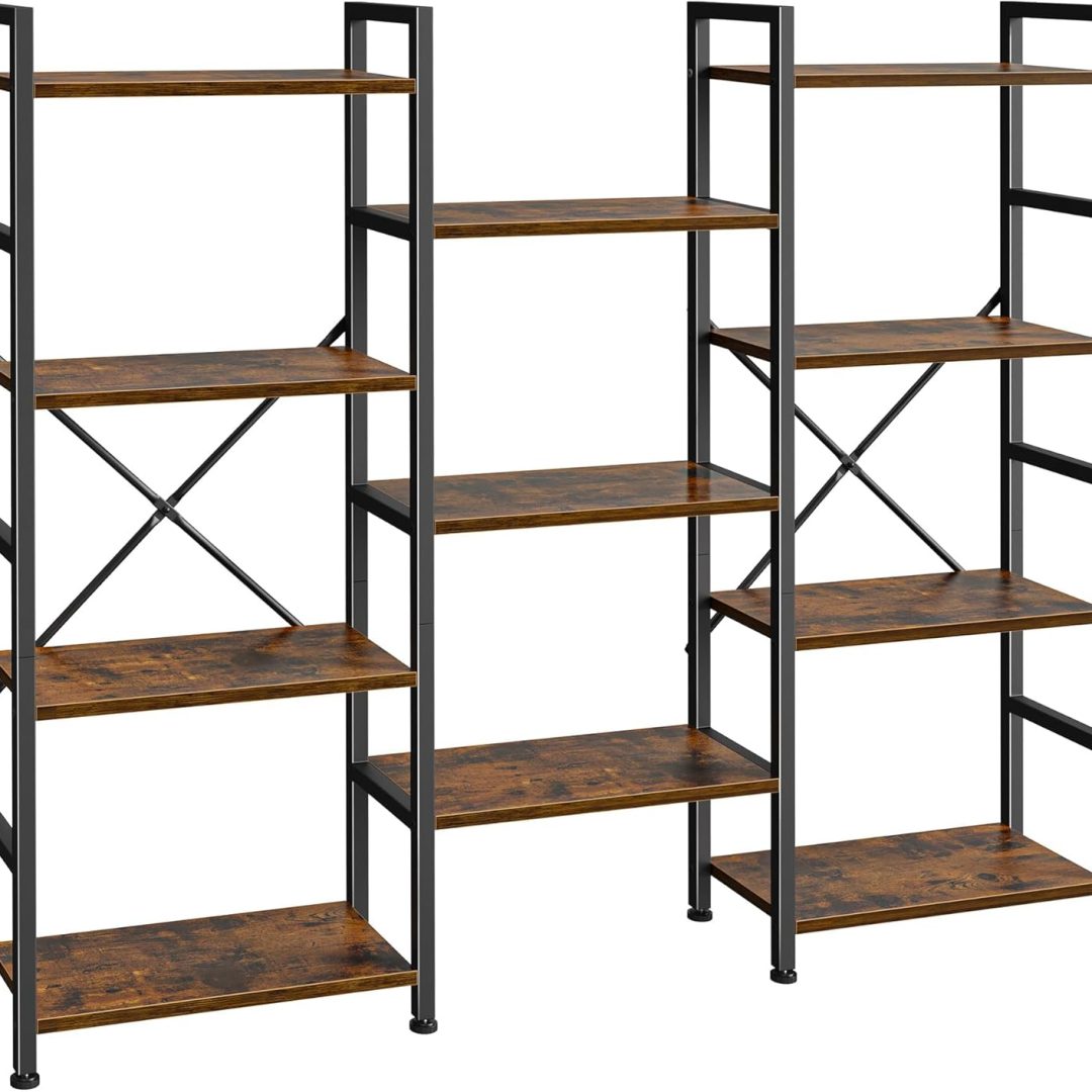 Triple 4 Tier Bookshelf, Bookcase with 11 Open Display Shelves