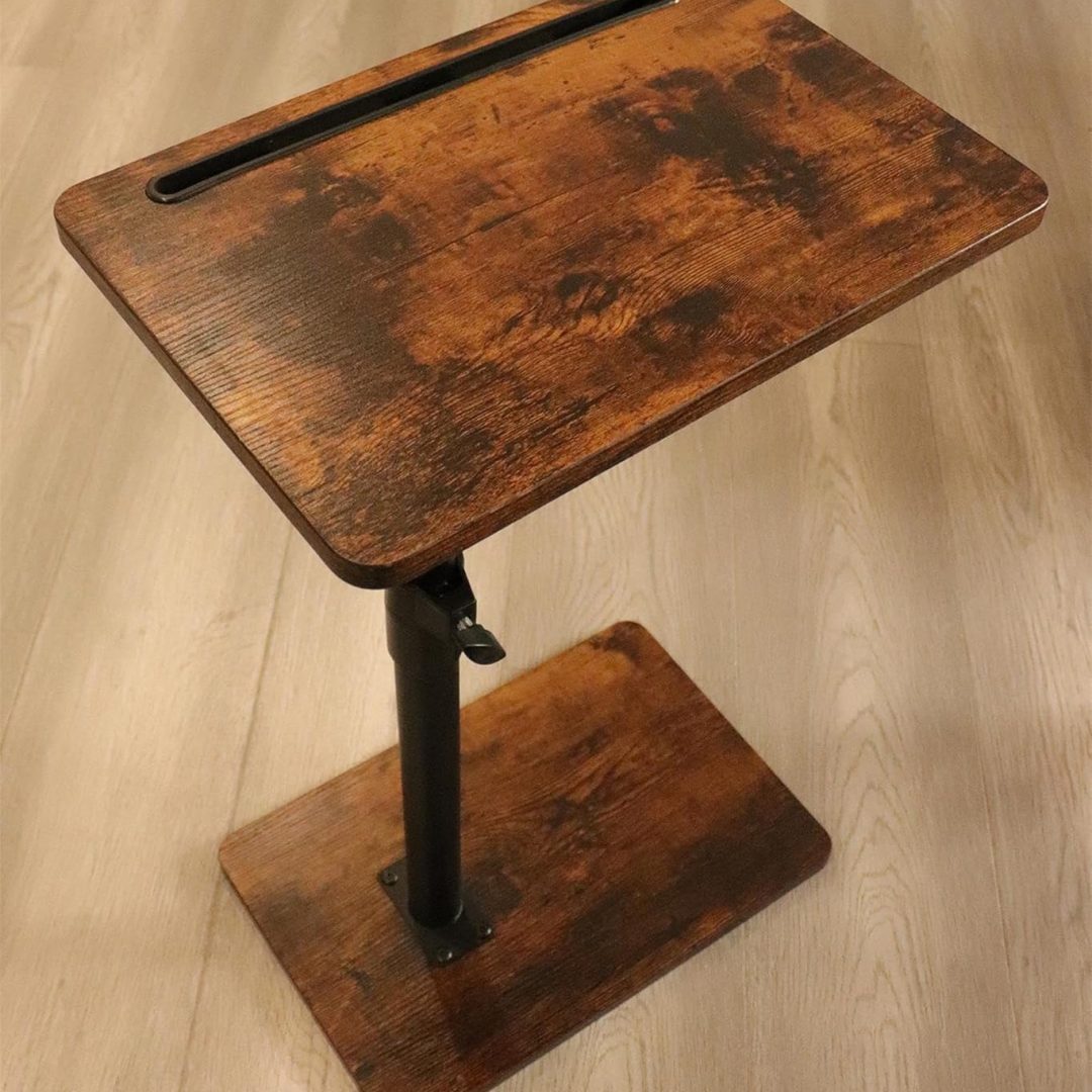 Tray Table for Couch – 360° Swivel Height Adjustable End for Small Spaces, Snack Side Table for Bed or Chair with Phone & Tablet Slot