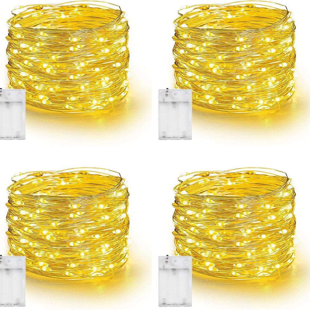 Bright Fairy Lights Battery Operated, 4 Pack Total 80FT 240LED Silver Wire Waterproof String Lights, Christmas Decorations for Indoor Outdoor