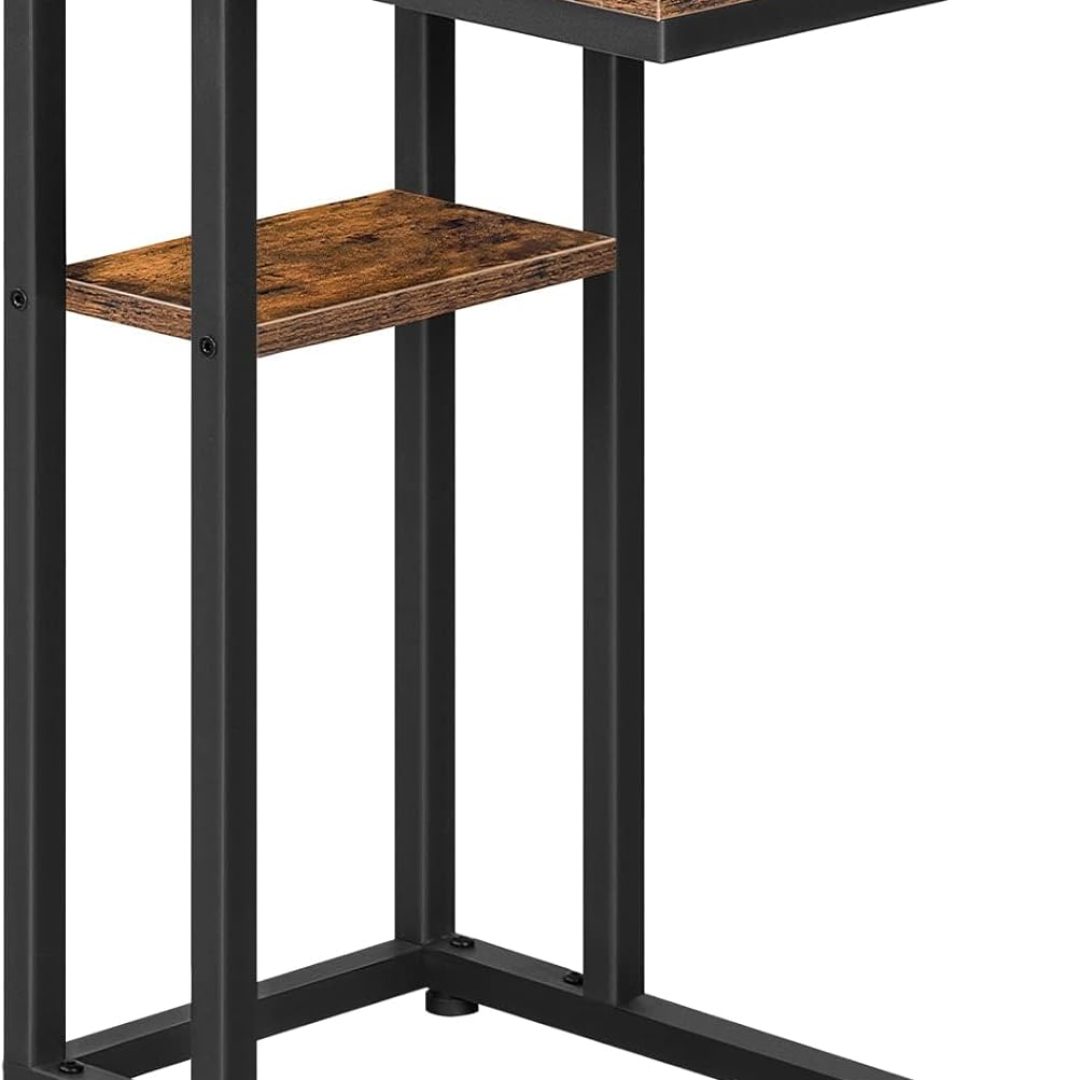 Foldable End Table, C Shaped Side Table with Storage Shelf, Small Snack Table Suitable for Living Room Bedroom Small Spaces, Easy Assembly, Rustic Brown