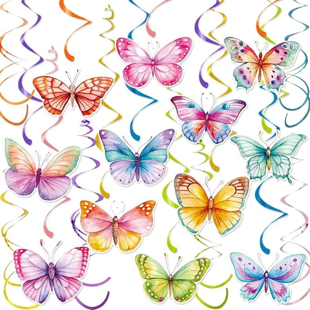 Spring Butterfly Hanging Swirl Decoration, 42 Pcs