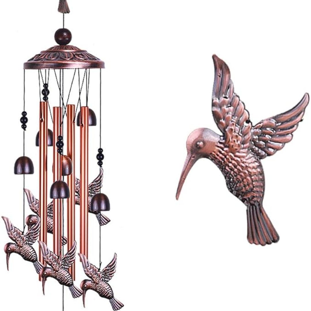 Wind Chimes Outdoor Decor – with 4 Tubes 6 Bells 7 Hummingbirds