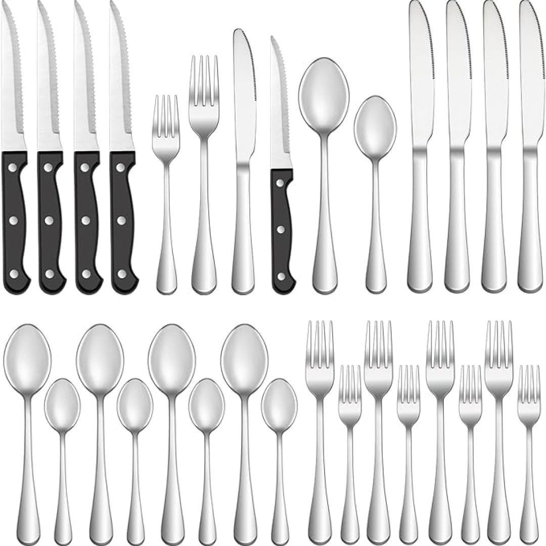 24 Pcs Silverware Set with Steak Knives Service for 4
