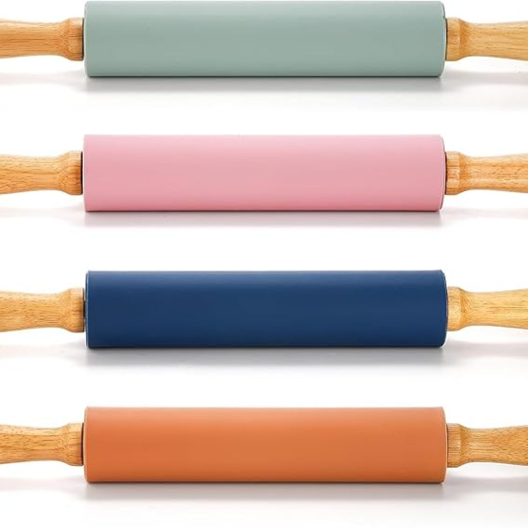 4 Pack Silicone Rolling Pin Non Stick Large 17 Inch Roller with Wood Handle