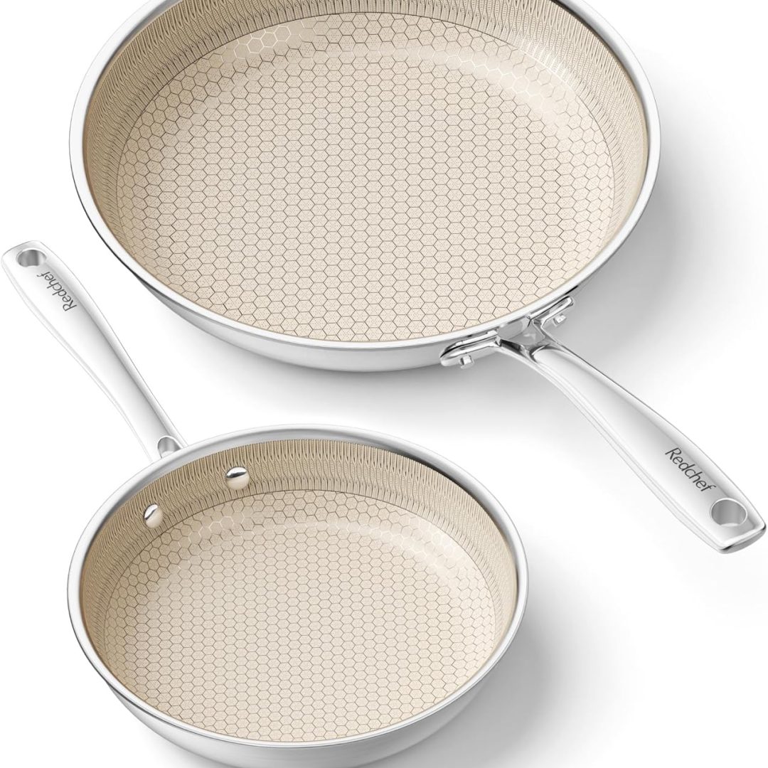 Non Stick Frying Pans Set, 8 inch, 10 inch Tri-Ply Stainless Steel Ceramic Skillet with Stay-Cool Handle