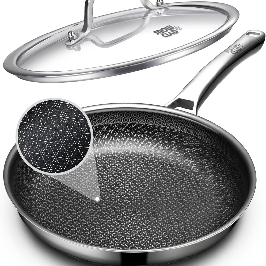 Non Stick Frying Pans with lid, 12 inch Hybrid Frying Pans Nonstick,non stick Stainless Steel Skillets, Dishwasher and Oven-Safe Chef Pan