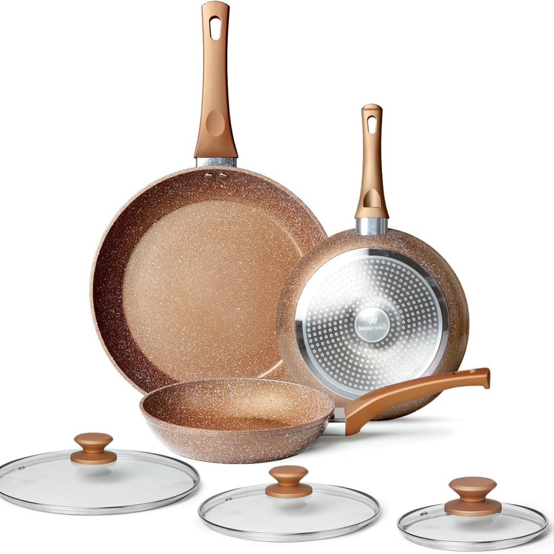 Frying Pan Set with Lids – Nonstick Frying Pan Set 3 Pcs, Non Stick Granite Cookware Set