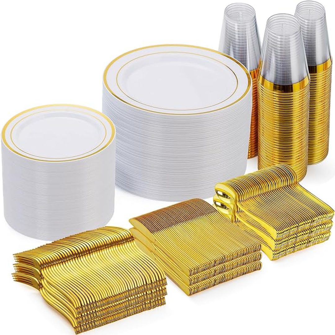 600 Pieces Gold Disposable Plates