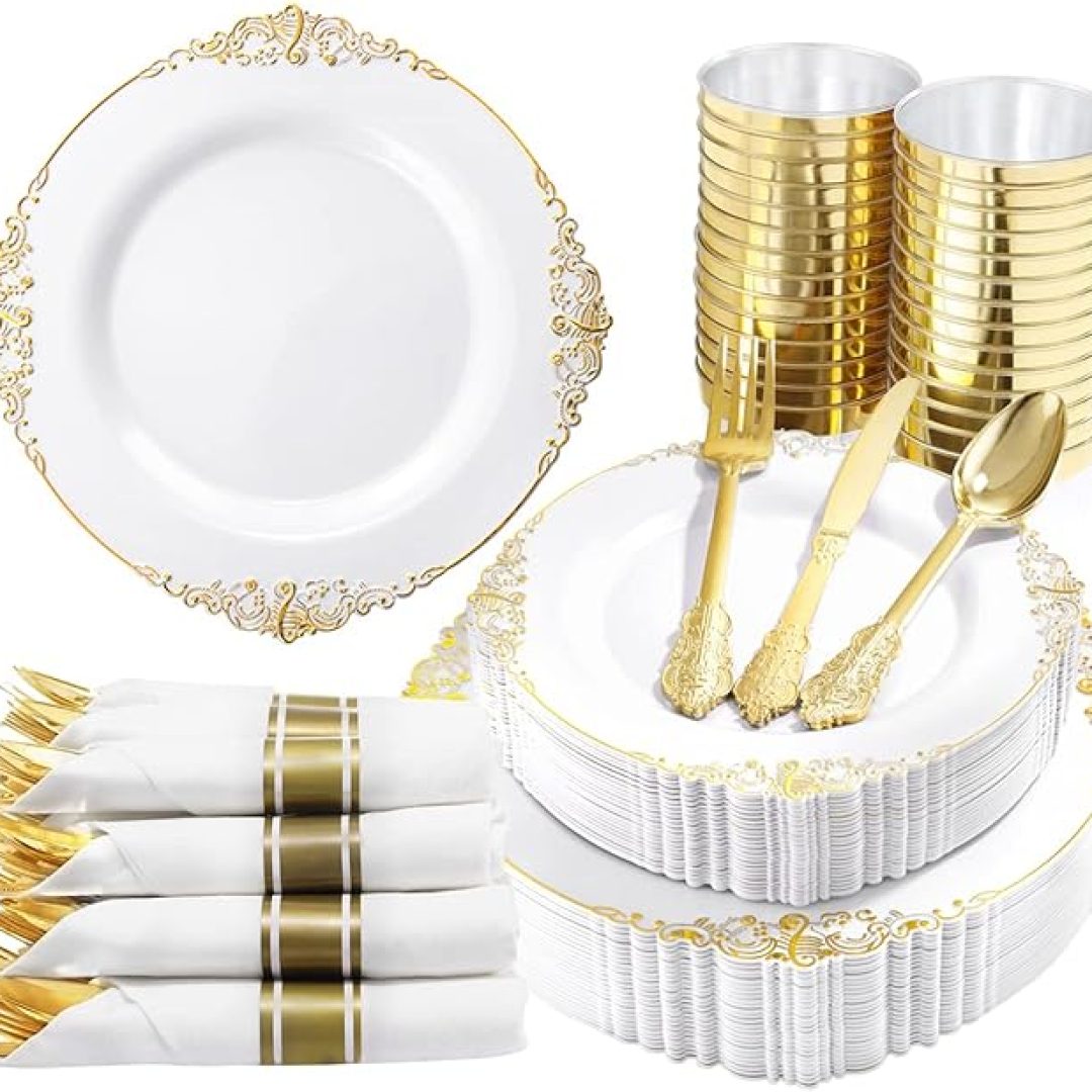 350PCS Gold Plastic Plates