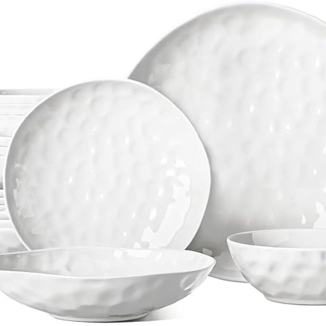 Large Dinnerware Set 16 Piece Service for 4, Plates and Bowls Sets, High-fired at 2372°F