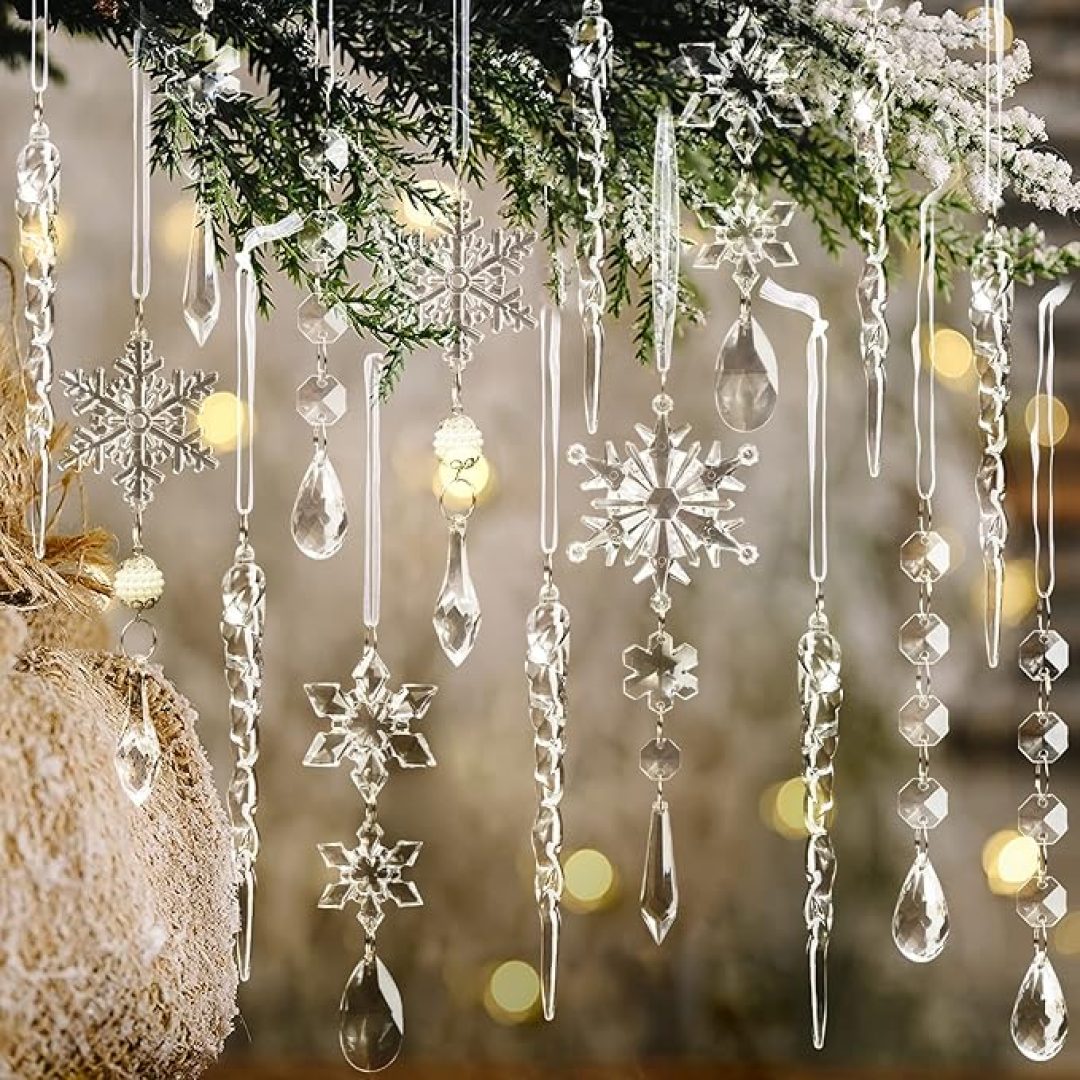 Snowflake Icicle Drop Crystal Ornaments