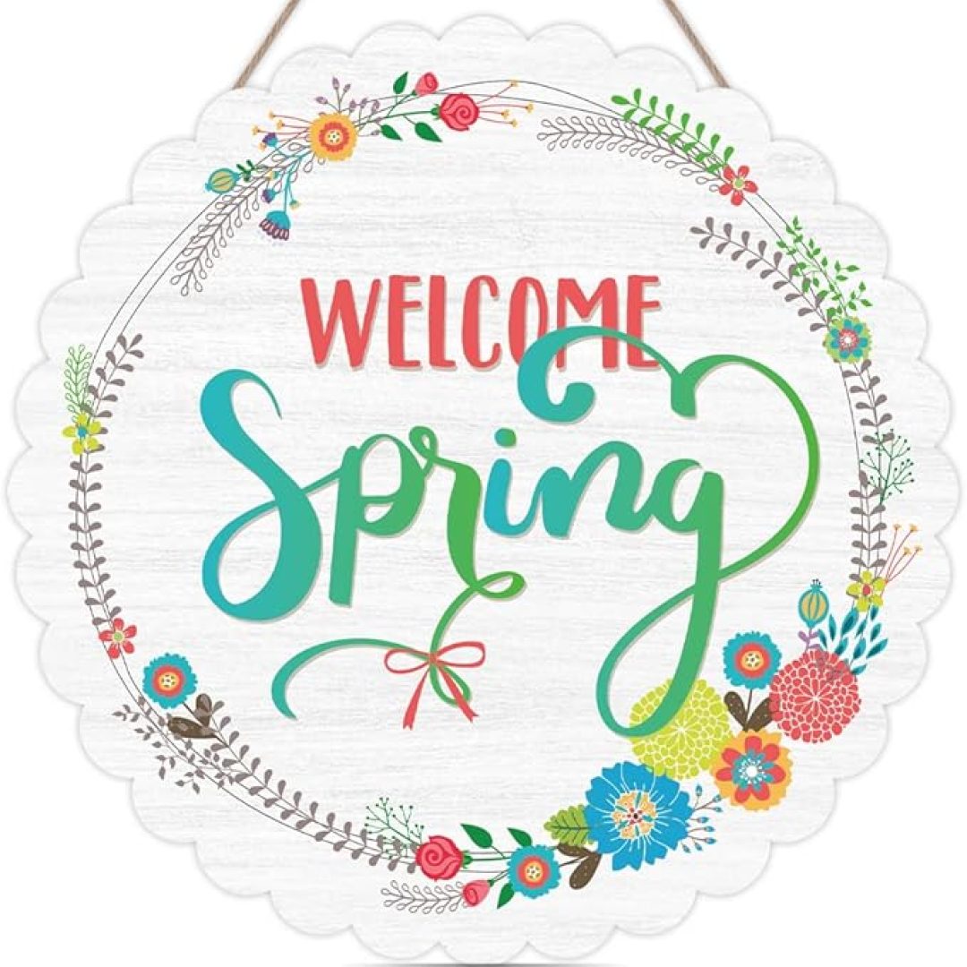 Welcome Spring Sign Front Door Decoration(12″x 12″)