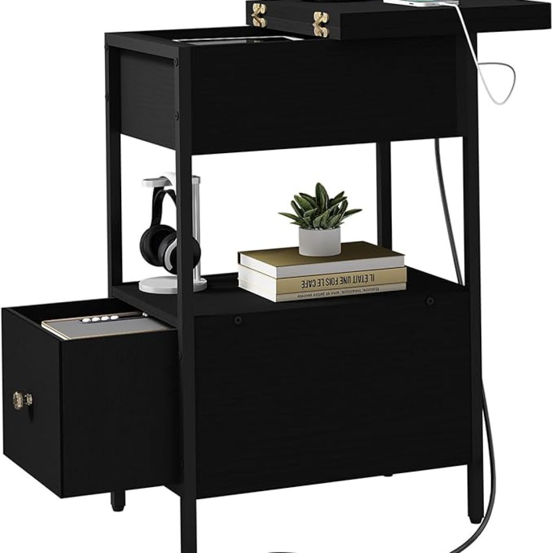 Narrow Side Table with Flip Top Cabinet