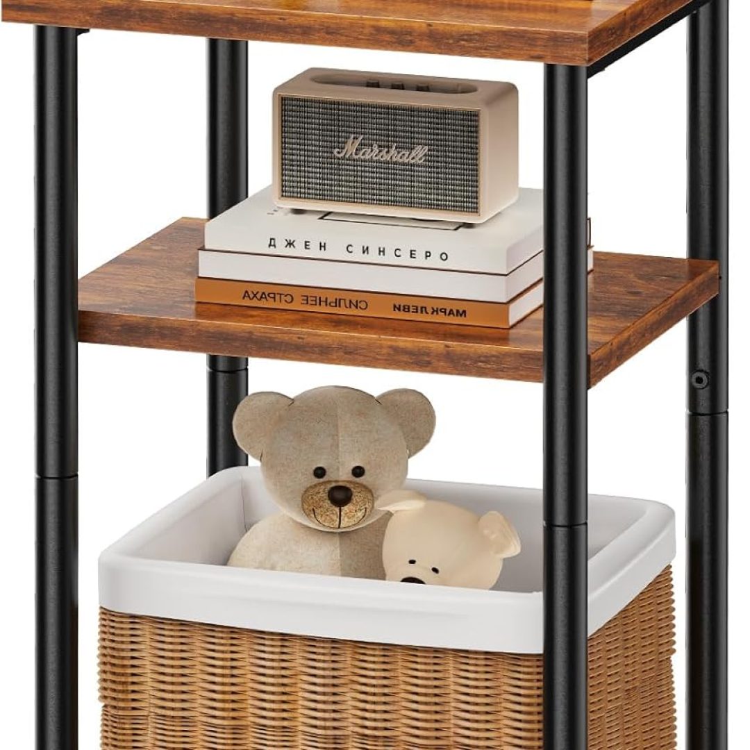 3-Tier Space-Saving End Table with Adjustable Feet